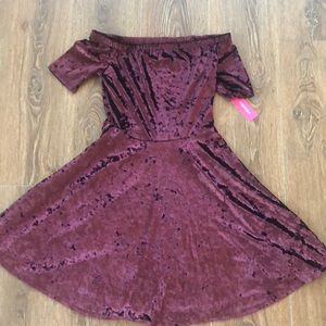 Purple velvet off the shoulder dress. Never worn.
